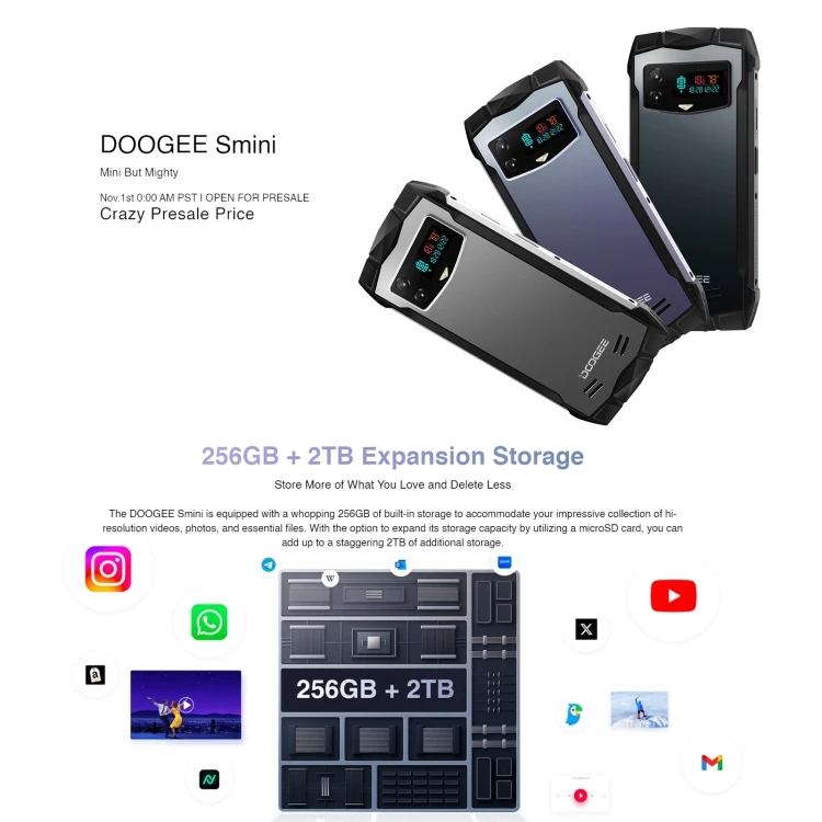 DOOGEE Smini Rugged Phone - 50MP Camera, 8GB+256GB, Dual SIM