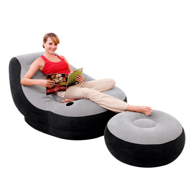 Intex 68564 Inflatable Lounger Ottoman Set Air Chair With Footrest
