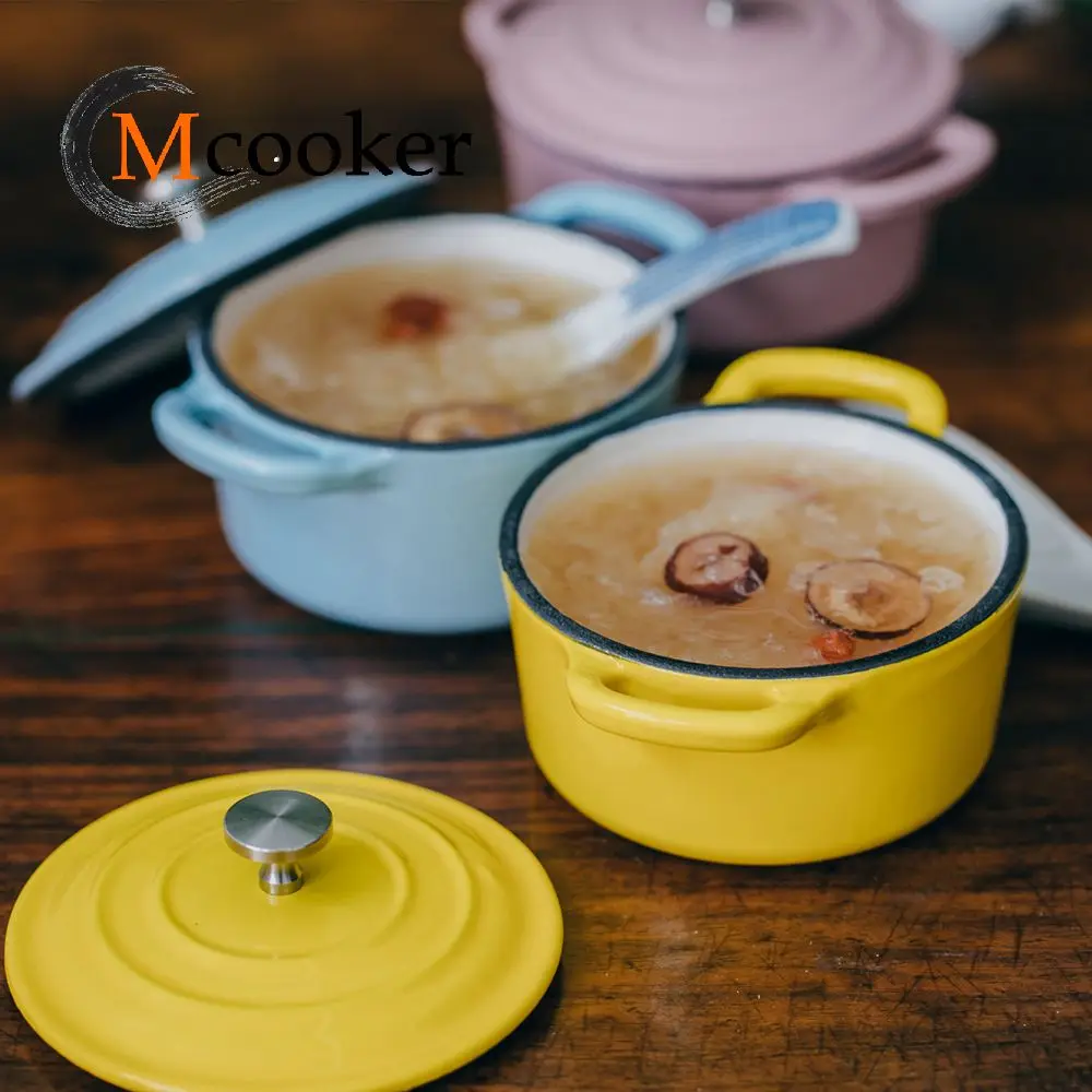 Mcooker 2023 Round Cast Iron Enamel Coating Kitchen Dinner Cooking
