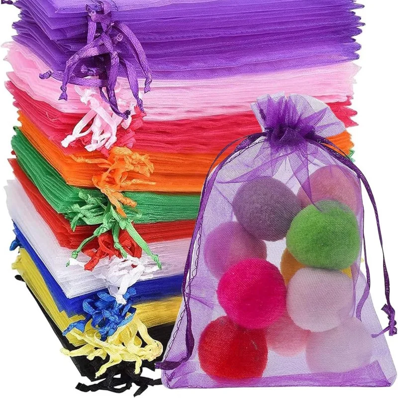 11*16cm Recyclable Drawstring Sheer Organza Jewelry Pouches Small Mesh  Candy Gift Bags for Valentine's Day Mother's Day Party