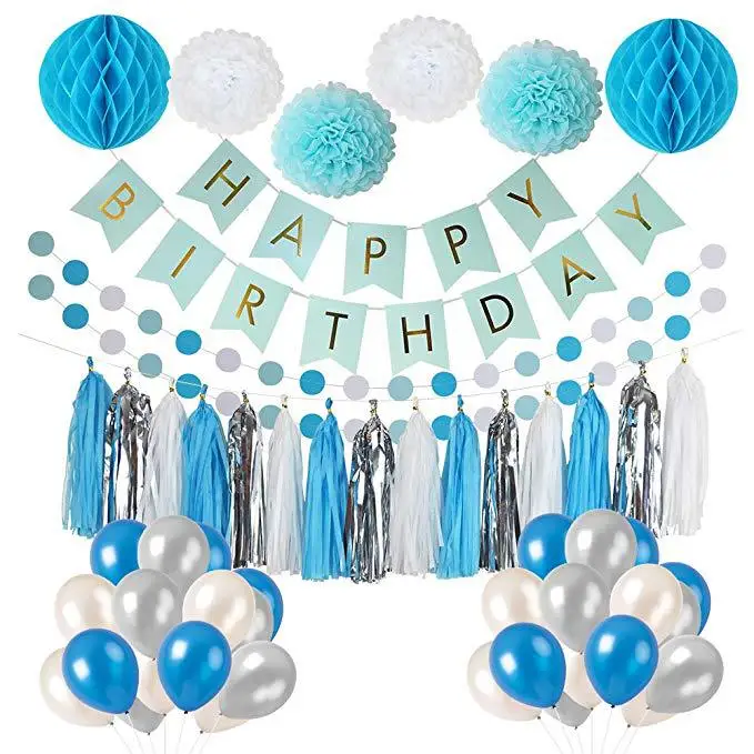 Birthday Party Blue Background Decoration Paper Bouquet Letter Flag Set -  Buy Balloon,Birthday Decorations,Party Decoration Product on 