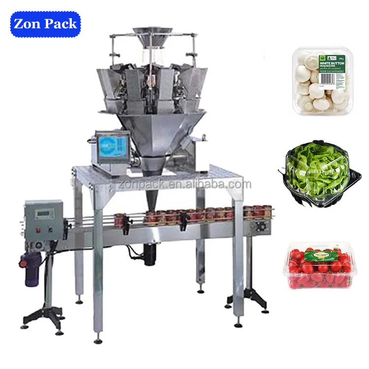 Automatic 10/14 Heads Weigher Scale Cherry Tomatoes Clamshell Punnet Tray Weighing Multihead Weigher for Packaging Machine