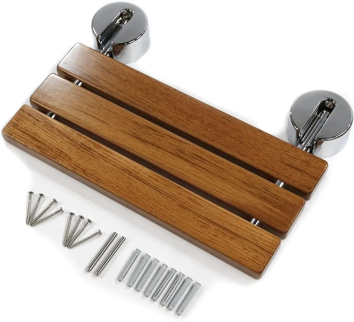 product modern folding teak shower seat stool wall mounted fold down bench for bathroom kitchen bedroom living room-1
