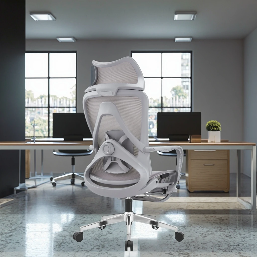New Arrival WX-06 Mesh Seat Rest Chair Gray Rubber Skin-Friendly Fabric Luxury Lounge Chair Ventilated Mesh Seat Office 4