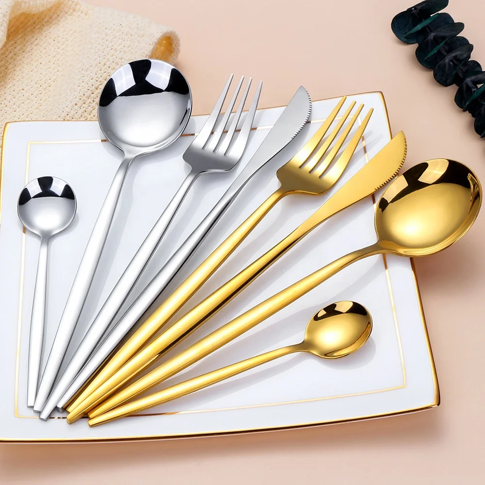 BELOF Servies Goud En Zilver Bestekset, 8-delige Roestvrijstalen Zilverwerkset Voor Familiebijeenkomsten En Dagelijks Gebruik Dinerservice