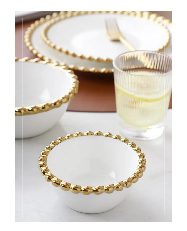 Porcelain Gold Rimmed Dinner Sets Wedding Tableware Ceramic Charger ...