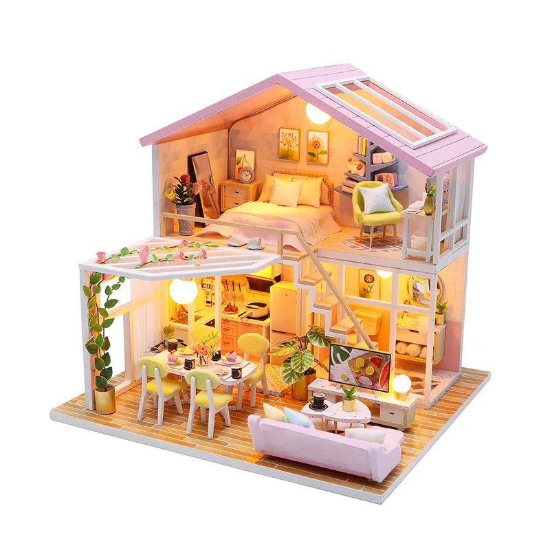 Wooden Doll House With Miniature Furniture Diy Craft Houses Wholesale for Girls Model Toy