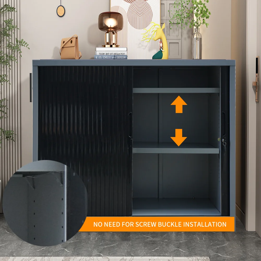 Modern Double Sliding Door Rolling Shutter Storage Steel Cabinet Tambour Door Top Filing Cupboard for Home School Hotel