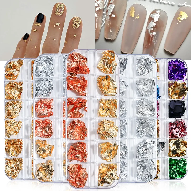 12 Girds Gold Foil Paper Tin Foil Fragments Nail Decoration Sequins Nail Color Shell Platinum