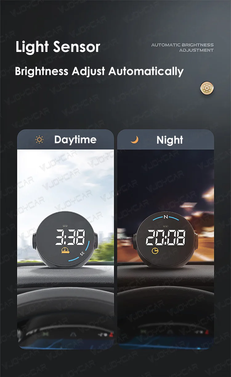 Vjoycar General Hud Car Gps Speedometer Compass Hands Free Round HUD Head Up Display MPH KMH Overspeed Alarm for Energy Vehicles