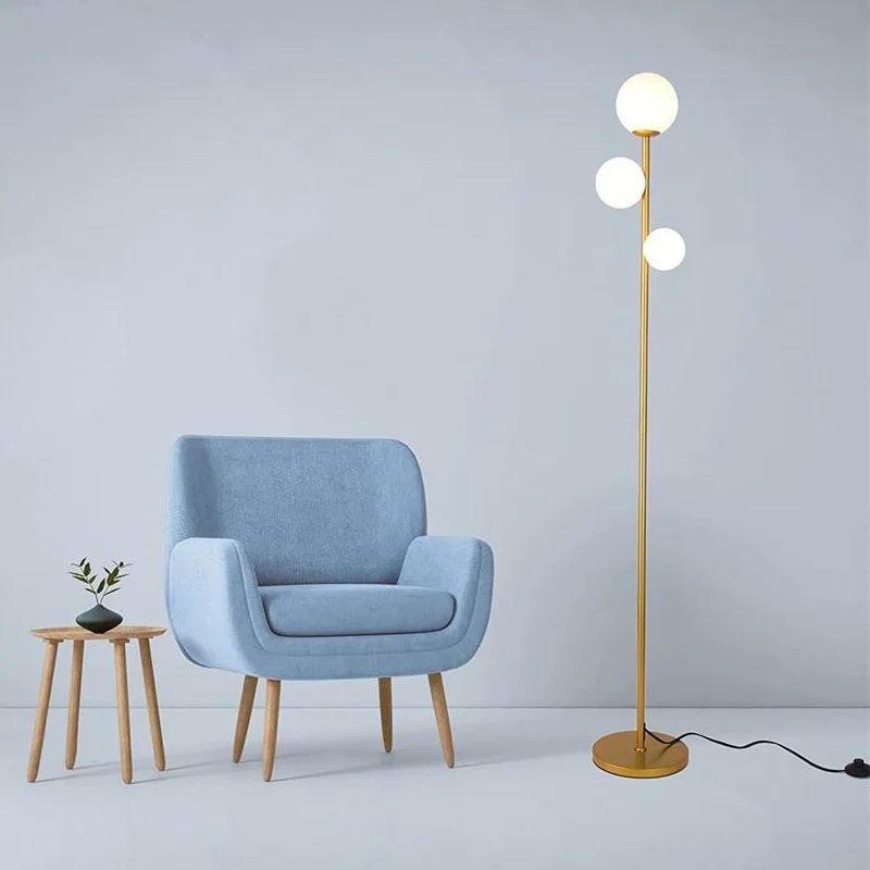 Modern Style Nordic Led Floor Lamp Iron Bedside Night Light White Glass Lampshade Waterproof Hotel Contemporary Design