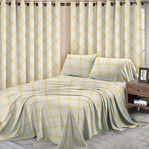 Customized Fabrics Sizes Hot Selling 100% Cotton Bedsheet Set With Curtains Bedsheet+curtains+pillowcase