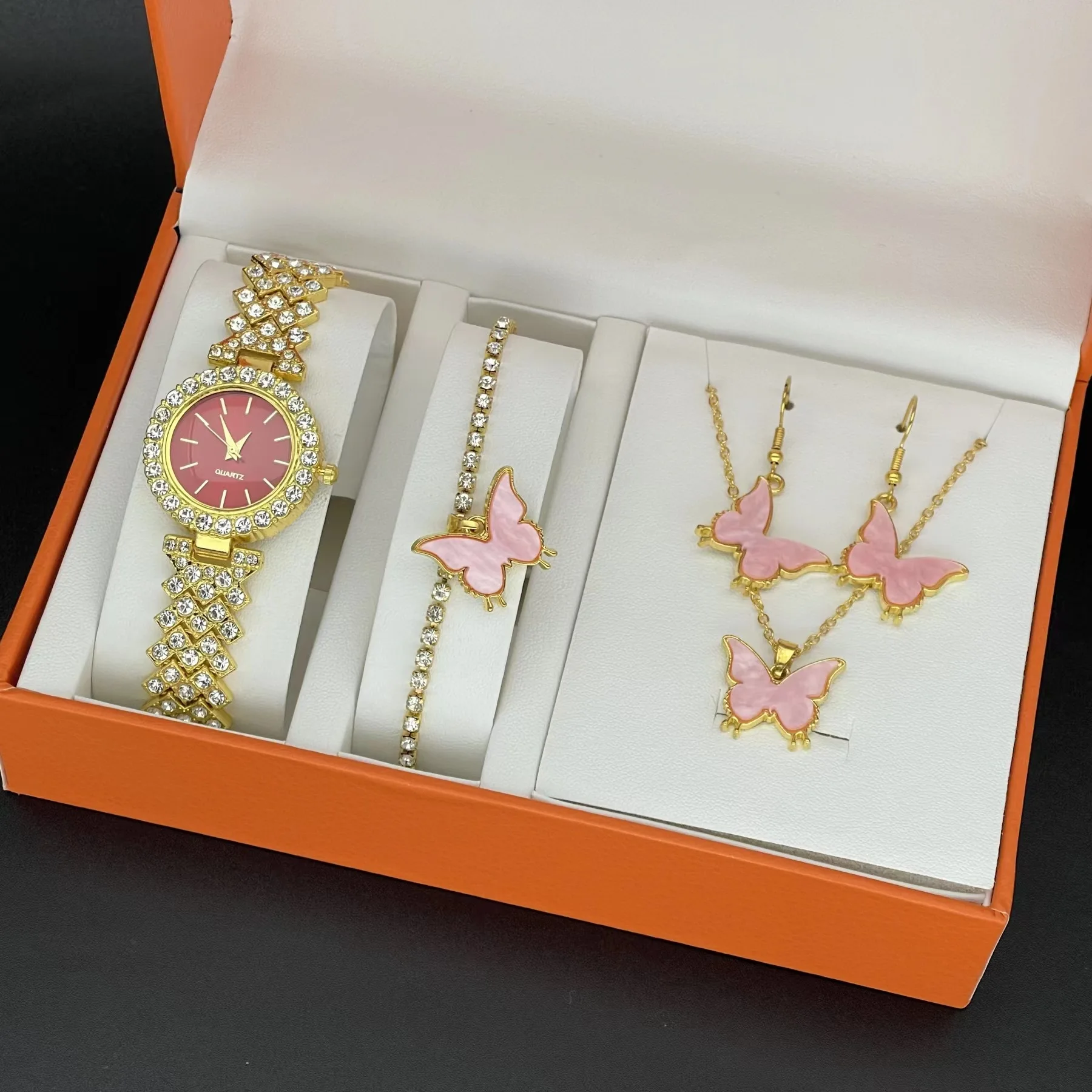 Luxury Fashion Watch Set with Full Crystal & Diamond Earrings