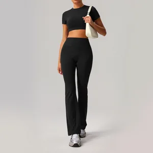 Custom 4 Piece Sets Workout Outfits Fitness Ladies Naked Feeling Built-in Elastic Band Sports Yoga Sets