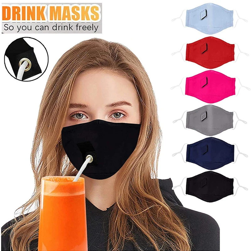 Masks with Straw Hole for Drinking Outdoor Washable Comfortable with Elastic Earloop Face Mask with Pipette Hole