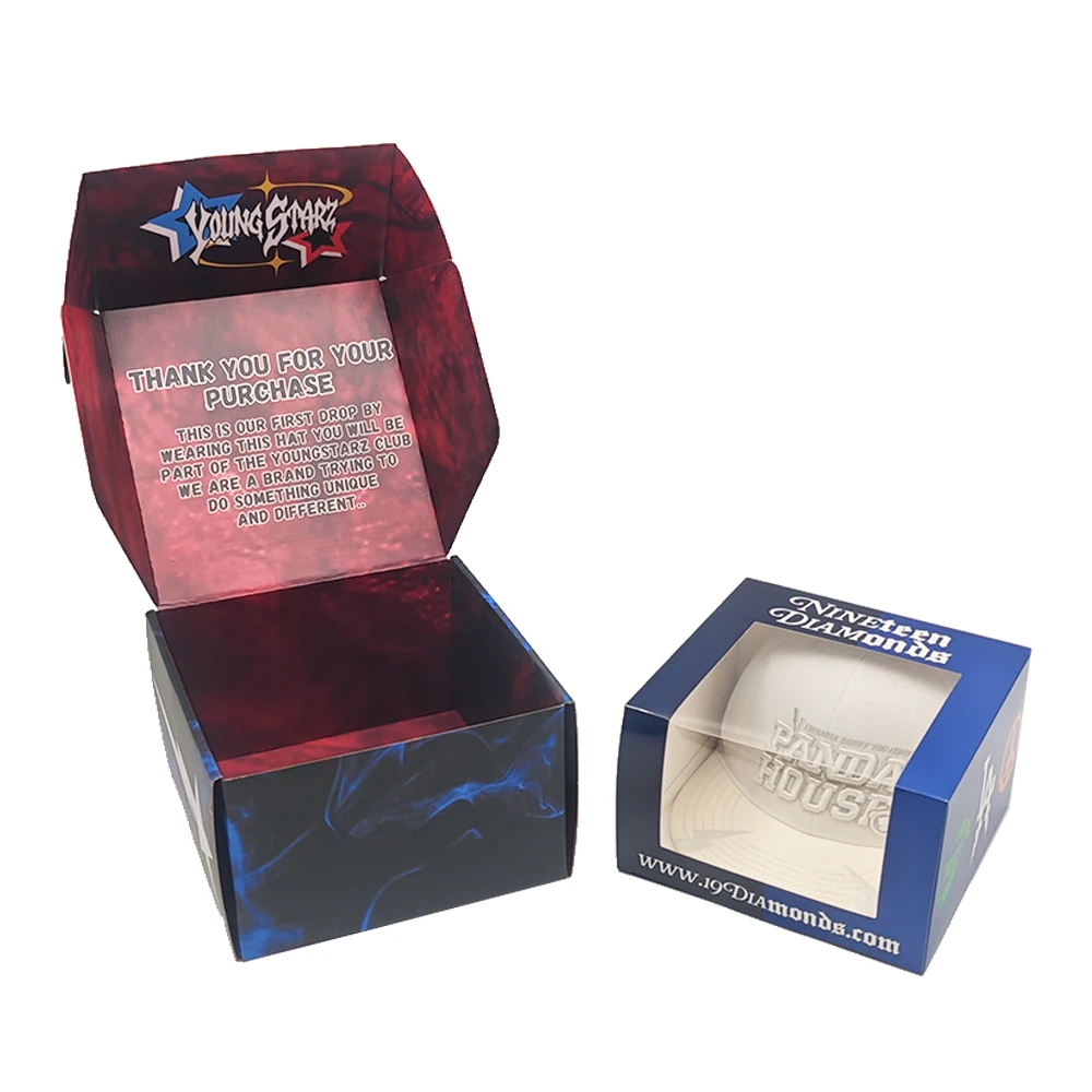 Wholesale Custom Logo Snapcap Box Packaging Hat Baseball Caps Mailer Gift Box Folding Packing Full Color Print With Clear Window
