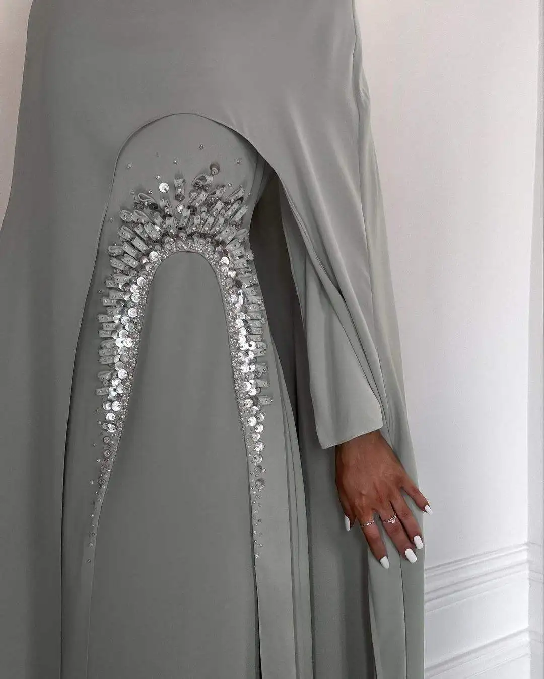 2024 New Design Muslim Stretch Slimming Lantern Gauze Sleeve Party Turkish Abaya Women Evening Dress