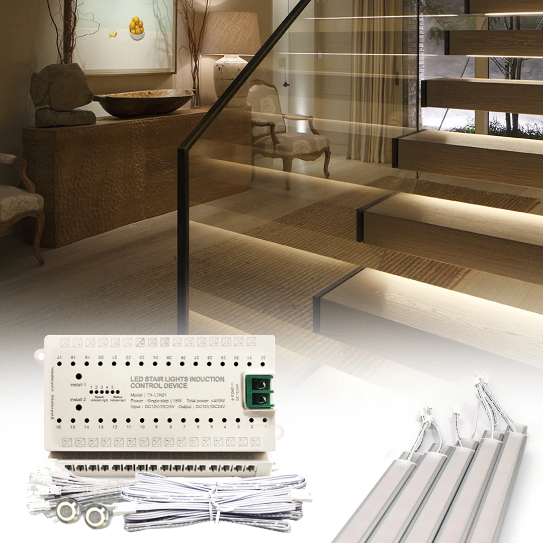 PIR Sensor Stair Light Controller 16 32 Steps Human Body Sensor LED Strip Light Controller