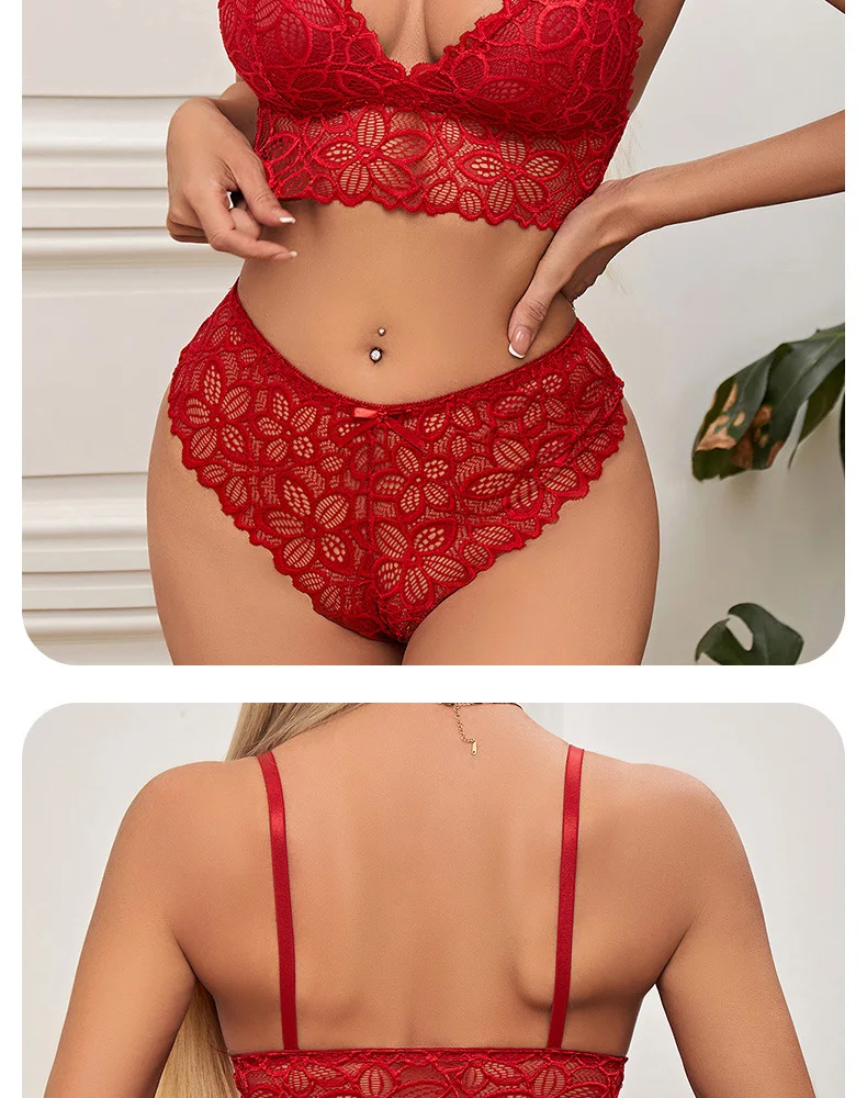 Qinelle Lace Bralette and Brief Lingerie Set in Pink