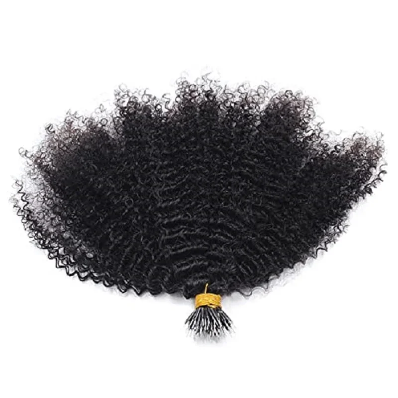 Extensii de păr uman Afro Kinky Curly Nano Ring, păr Remy mongol, Microlinks, nano-bile, inel, 100g_voghion.com