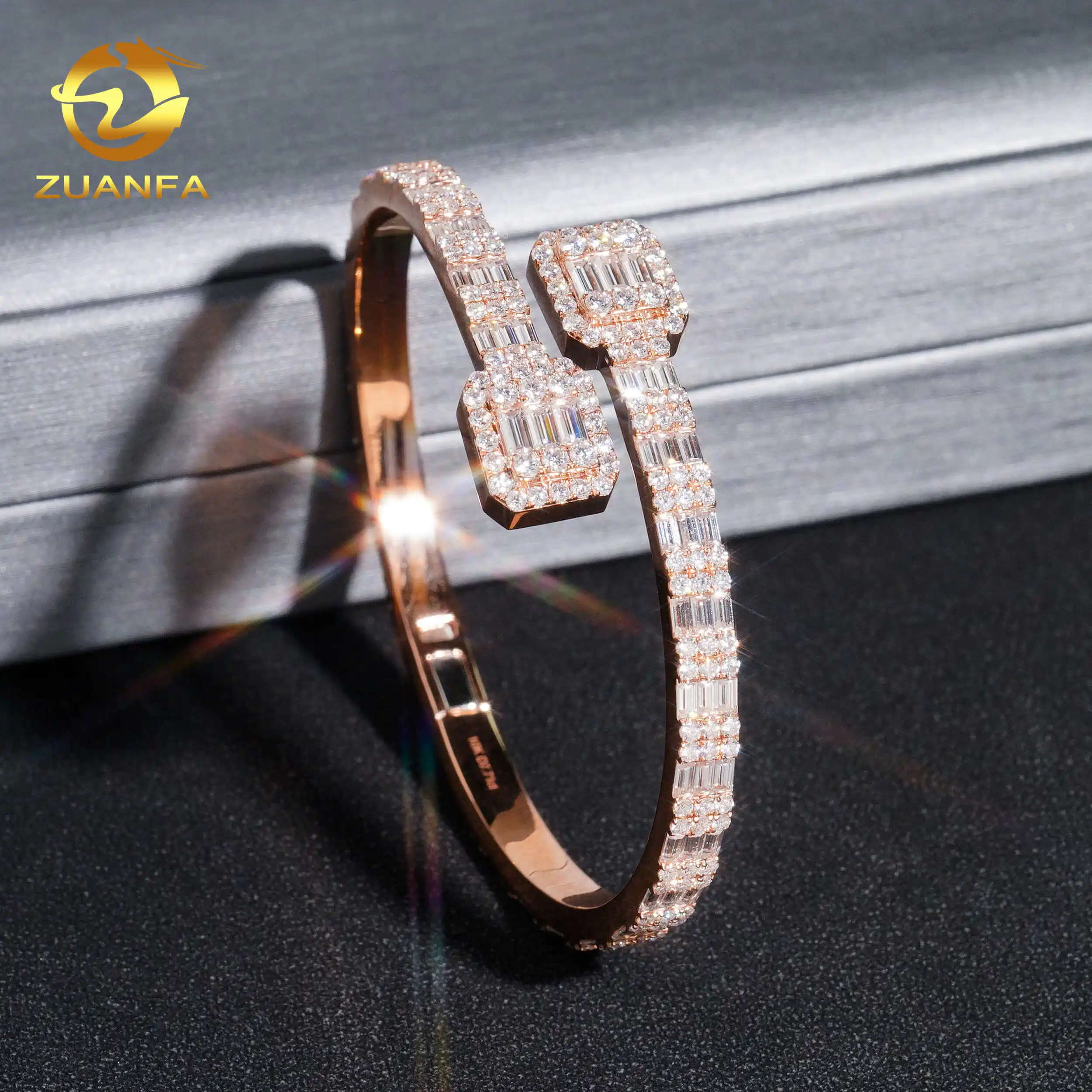 Hip Hop Cuban Cuff Bangle Bracelet Sterling Silver Moissanite_voghion.com