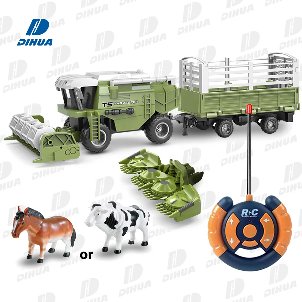 27mhz 4 Channels Remote Control Farming RC Tractor Toy with Harvester and Animal Easy to Install RC Tractor Trailer