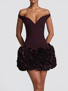 Bettergirl 2026 New 3D Flower Tight Black Dress Sexy Backless Mini Party Dress