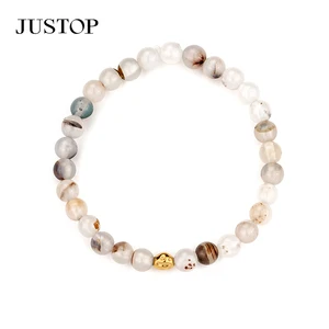 Natural Bead Bracelet Men Women Healing Crystal Jewelry Elastic Stretch Trendy Minimalist Gold Accent Anniversary Gift