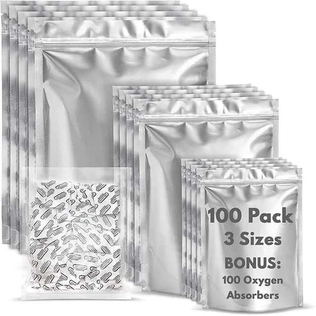 Premount 100 Mylar Bags for Food Storage With Oxygen Absorbers