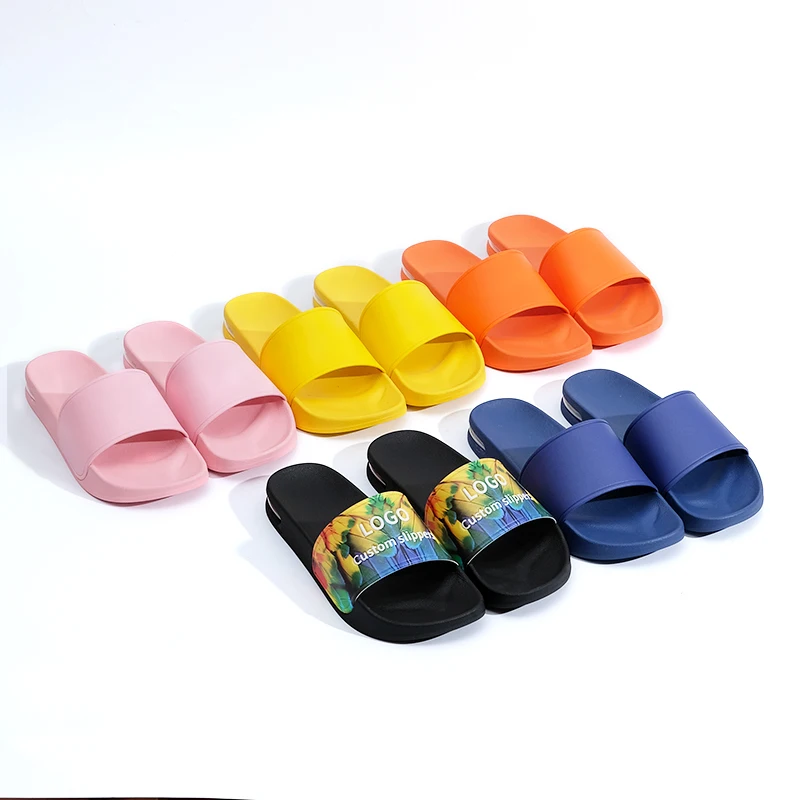 Customizable Flat Slide Sandals with Open Toe Men's and Women's Bedroom Slippers Air Bubble Slide Shoes to Personalize