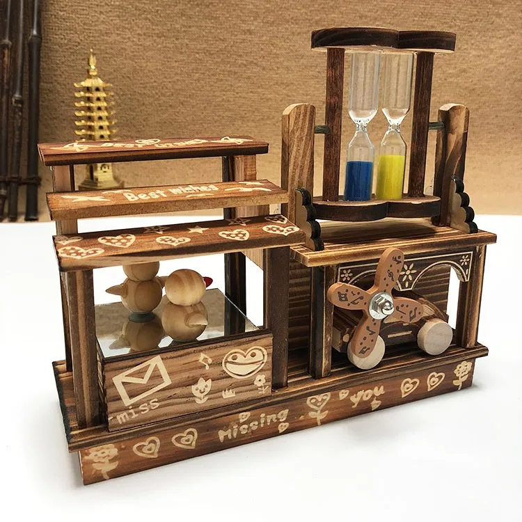 【2点セット】オルゴール付き木製置時計&オルゴール付き木製置物 2点セット】オルゴール付き木製置時計&オルゴール付き木製置物 2点