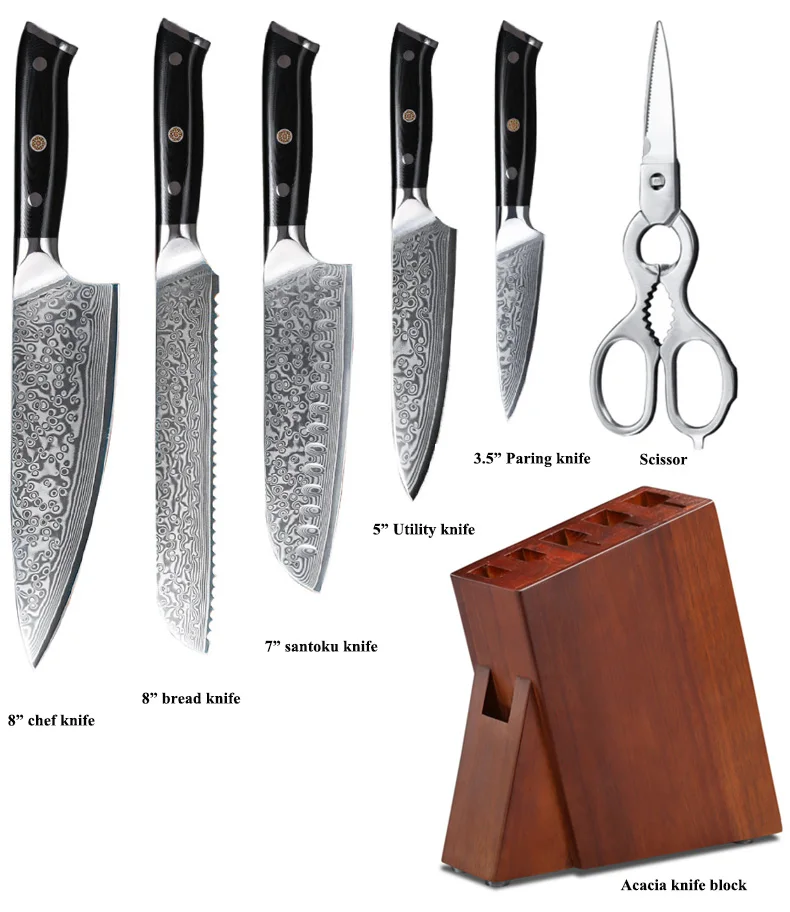 Ready TO SHIP Professional Japanese Damascus Steel Hand made 7 PCS Kitchen Gyuto Chef Knife Set