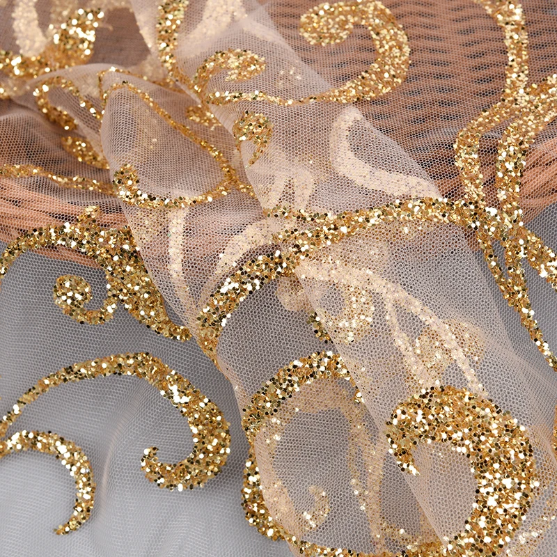 Wedding Glitter Fabric Luxury Glitter Fabric Glitter Gold Mesh for Gown  Glamorous Dresses