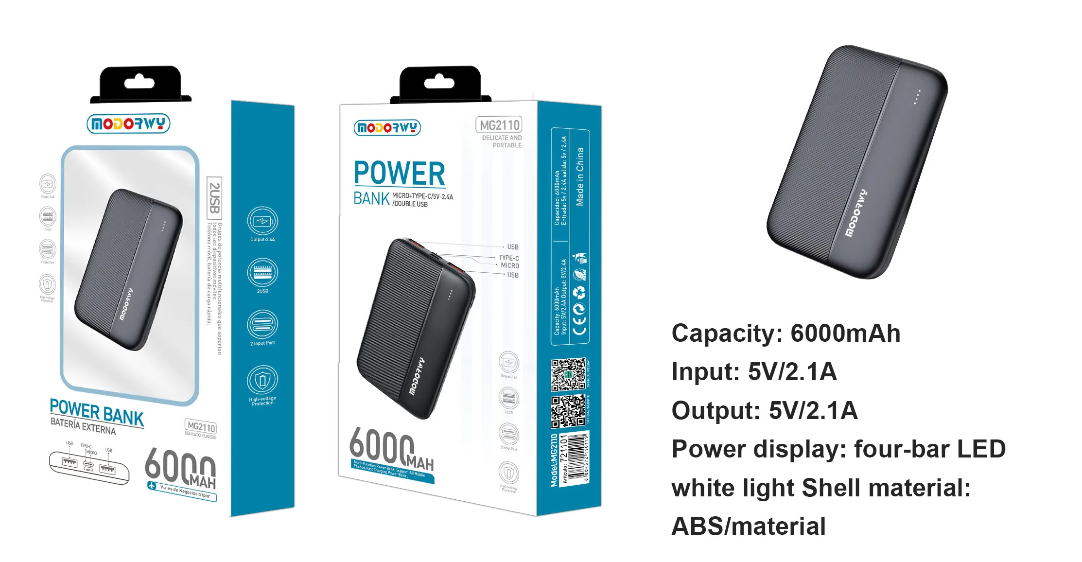 Comprar Cargador externo de móviles gran capacidad 6000  mAh-Powerbankevacolor