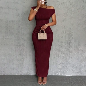 2026 New Fashion Elegant Women Water Ripple Off-shoulder Maxi Dress