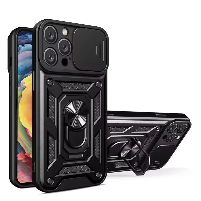 OEM Shockproof Circular Bracket Magnetic Car Sliding Camera Lens Protective TPU Phone Case For Samsung S24 S23