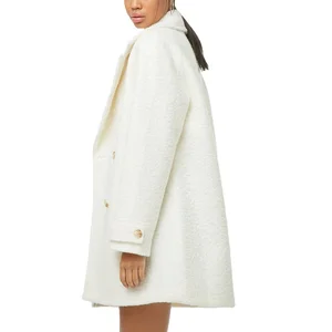 Oversized Boucle Knit Double-Breasted Coat for Ladies High Quality Longline Jacket Notch Collar Button Decoration Breathable