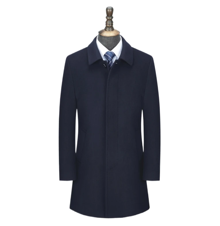 High-end Navy blue double-breasted double-sided warm coat for men