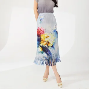 Women's Vintage-Style Mid-Length Pleated A-Line Skirt Elastic Waist With Tassel Decoration Natural Waistline for Summer