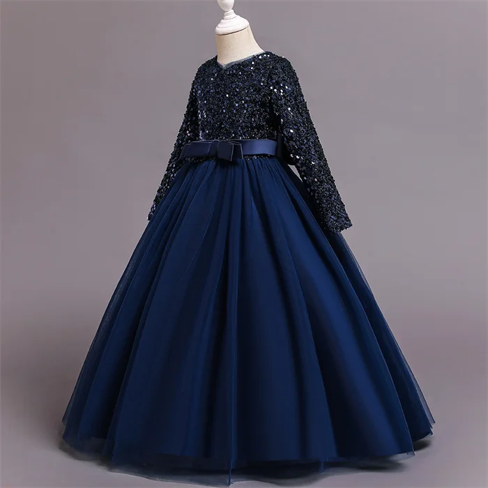 New Sequin Princess Dress Kid Red Wedding Gown For Dresses For Girls Of 10 Year Old Long Sleeve One Piece Girls Party Dresses Buy Elegant Long Sleeve Sequins Belt Bandage Multicolor