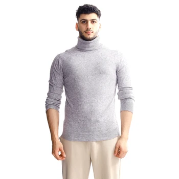 Customized Winter Leisure Fashion Knitted Solid Color High Neck Long sleeved Men's Sweater
