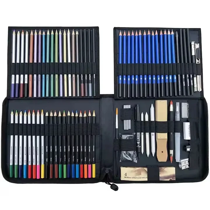 Continua a sorridere! Set professionale di 83 matite colorate per disegno e schizzi per bambini, forniture artistiche per la pittura._voghion.com