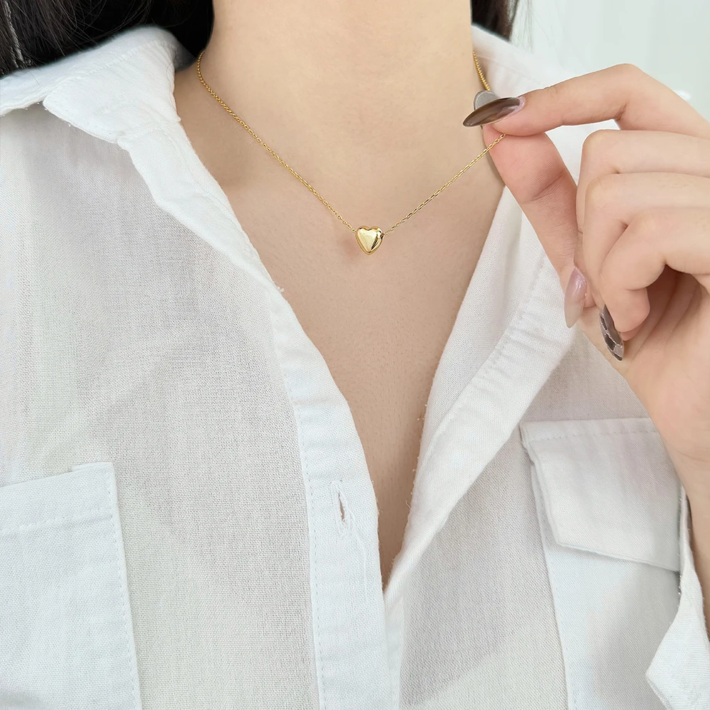 KAKODIY Simple Elegant Design Beautiful 925 Sterling Silver Rhodium Plated 18K Gold Plated Chain Glossy Heart Love Pendant Necklace detail 4