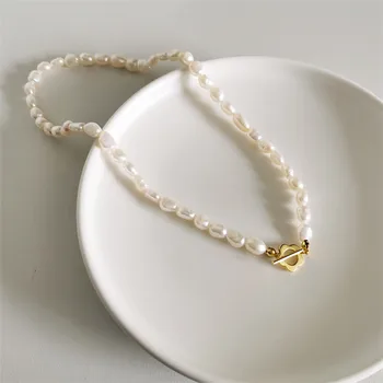 Trendy Pearl Beads Chain Necklace Jewelry 925 Sterling Silver Freshwater Pearl Choker OT Lock Necklace Gold Plated