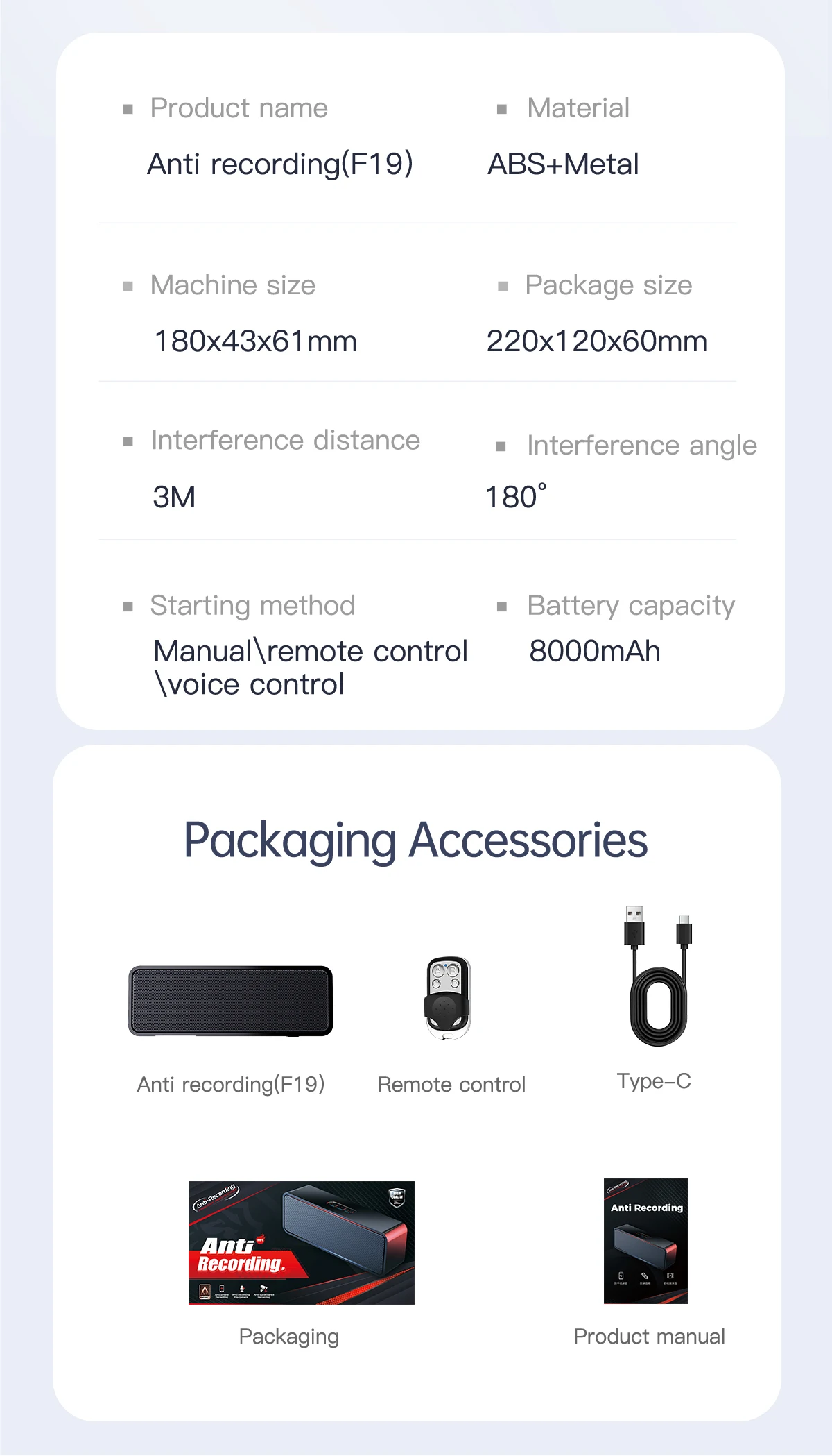 Anti Audio Recording Anti Voice Recorder Device for Phone Sound Voice Recorder Camcorder Secret Meeting