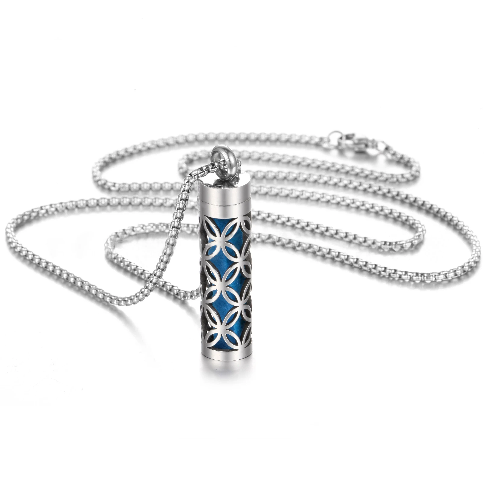 Fatingna Casual Stainless Steel Perfume Bottle Diffuser Pendant Oil Necklace-Fashion Aromatherapy Clasp Fragrance Necklace