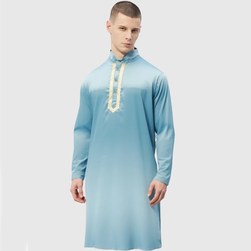 Dubai's New Men's Casual Abaya Southeast Asian Muslim Long Sleeve Loose Stand Collar Breathable Door Tube Robe Middle Eastern