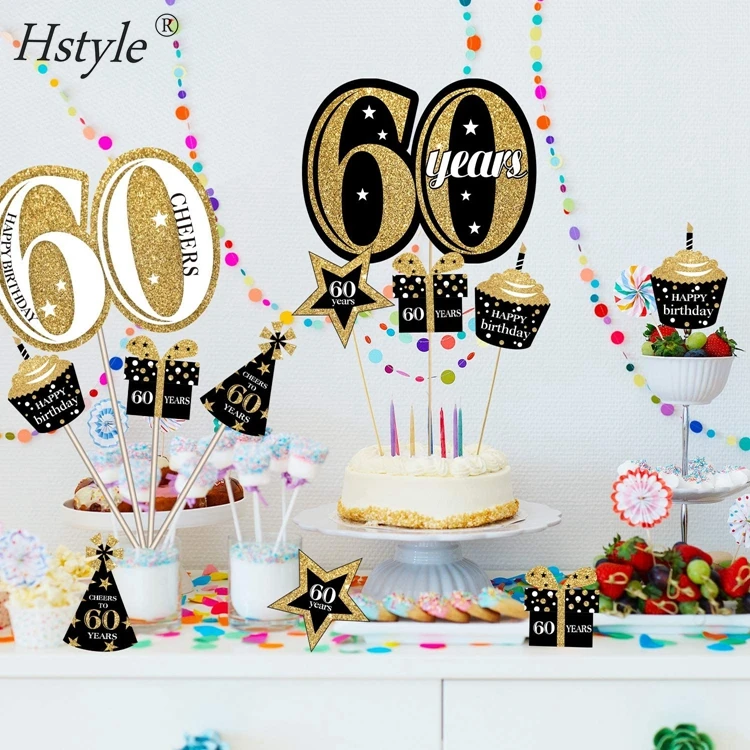 Déco Anniversaire 60 Ans – 9 Centres De Table Nid D'abeille Dorés + Confettis Happy Birthday – Homme/Femme