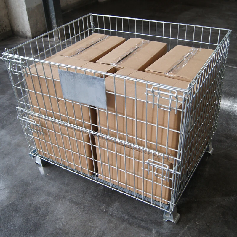 Вместительный сверхпрочный стальной складской сетчатый ящик, металлический контейнер для хранения