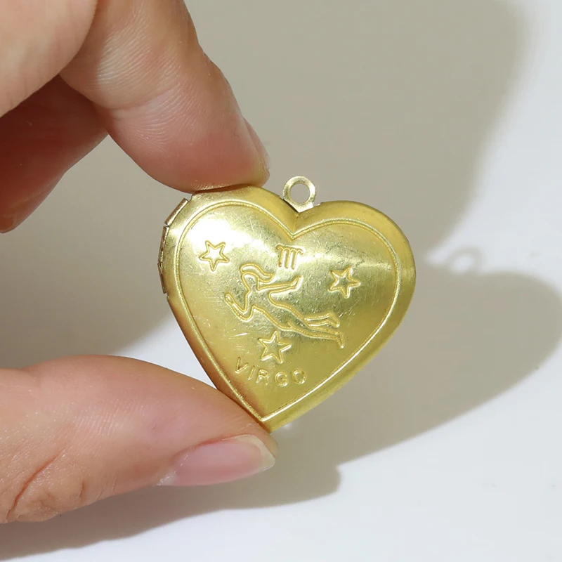 Jewelry Accessories  Heart Shape Constellatory Patterned Photo Locket Photo Frame Locket Pendant Necklace Hinge